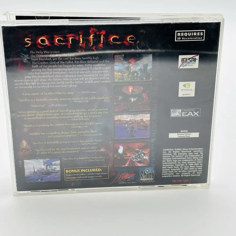 SACRIFICE PC Game CD-Rom 2000 WIN 95/95/XP Complete Very Good Condition